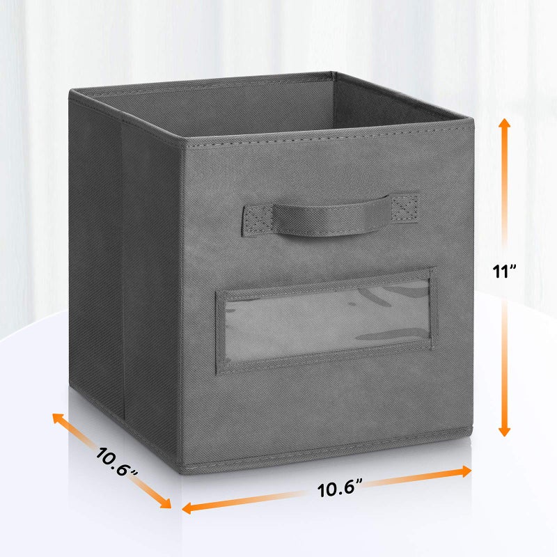 artsdi 11 Inch Storage Cube,Storage bin (Set of 10) Foldable Fabric Cube Storage Bins with 10 Labels Window Cards & a Pen,Baskets Containers for Shelves,Closet Organizers Box for Home & Office,Gray - Image 3